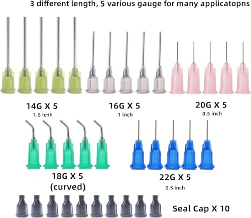 25 Pack 1ml, 3ml, 5ml, 10ml, 20ml Glue Dispenser, 30ml Glue Bottle, 14ga, 16ga, 18ga, 20ga, 22ga Dispensing Accessories and Caps, Measuring and Refilling - size: 25 Pack With Glue Bottle