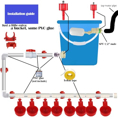 Automatic Chicken Water Cups,Chicken Water Feeder,Complete Set Pipeline Automatic Chicken Waterer System for Chick Duck Quail