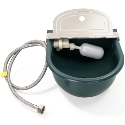 Automatic Water Bowl Livestock Waterer for Horse Cattle Goat Sheep Dog | 4L Large Plastic,Sheep Water Trough Bowl With Drainage Hole&39.37 inch Pipe,Float Valve Auto Refill,Yard Farm Outdoor Use