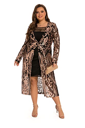- 610 - Long Sleeves Full Sequins Open Front Duster Cardigan Cover-up Jacket Coat - color: Gold, size: 3X
