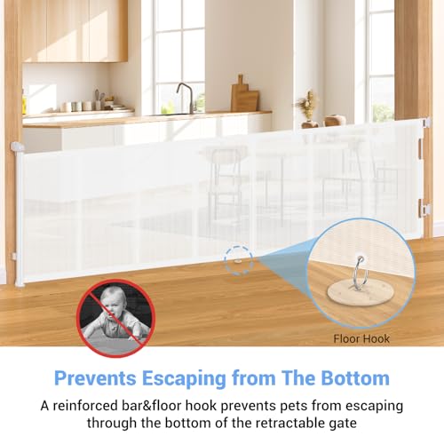 HAMOPY 120 Inch Reinforced Strip Extra Wide Retractable Baby Gate, 33" Tall, Prevent Crawling Through, Wide Extra Long Child Safety Gate for Indoor Baby Fence, Outdoor, Stairs, Deck(White) - color: Wh-l