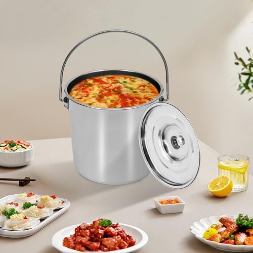 3 Gallon Stainless Steel Bucket with Hanging Lid, Food Grade 304 Metal Pail for Storage, Commercial Kitchen, Pet Food, Cleaning - 1.6mm Thick, Mirror Finish (3 Gal) - size: 3 Gal