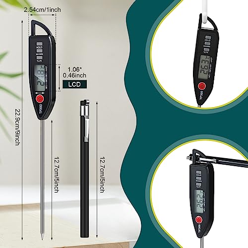 6 Set Digital Food Thermometer Long Probe Instant,Black | Waterproof for Water Liquid Candle, Instant Temperature Read for Kitchen BBQ Grill Candy Meat, Foldable Probe Thermometer - color: Black