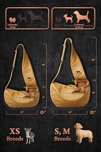 Noah & Paw Dog Sling Carrier for Small Dogs 5-18lb, Dog Sling for Small Dogs and Cats, Dog Carrier with Adjustable Padded Strap, Vegan Leather Lined with Fur, 3X Safety Features, Machine Washable - color: Camel, size: 18.0"L x 10.0"W x 5.5"H