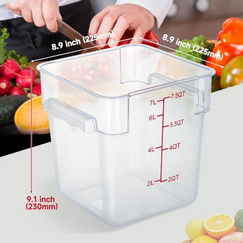 4 Pack 8 Qt Square Polycarbonate Food Storage Containers with Lids | Clear BPA-free PC with lids, side handles, measurement scale and stackable design; for food prep, storage and freezer use. - color: 8Qt