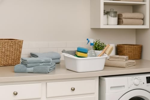 Tribello Plastic Wash Tub Dishpan Basin and Foot Bath for Soaking Feet, Laundry Hand Wash Bucket, Dish Pans for Washing and Storage Cleaning Supplies - 12 Quarts - Heavy Duty - Made in USA (White) - color: White