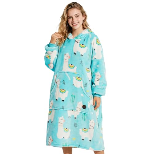 THREE POODLE Wearable Blanket Hoodie, Oversized Sherpa Sweatshirt Blanket for Adults Women Men, Warm Cozy Hooded Blanket, Gifts for Mom Girlfriend - color: Alpaca, size: Adult-Extra Long
