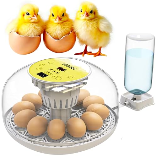 Okkobi M12 Egg Incubator with Automatic Turner and Humidity Control - 12/24 Eggs, 360° View, Easy to Use and Clean - Incubadora de Huevos de Gallina - Incubators for Hatching - White & Yellow - color: Yellow