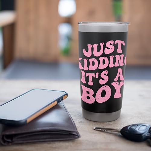 Just Kidding It's a Boy Pink Gender Reveal Party Supplies Stainless Steel Insulated Tumbler - color: Black