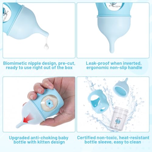Kitten Bottles for Nursing 20ml Kitten Feeding Bottle Milk Slow Flow (Blue) | Slow Flow Puppy Bottles for Newborn Kittens Small Animals Nursing, Soft Silicone Nipple Feeding Kit