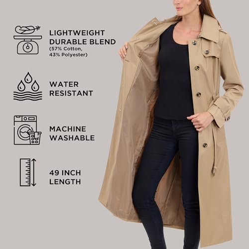 LONDON FOG womens Single Breasted Long Trench Coat With Epaulettes and Belt - color: Br Khaki, size: Small