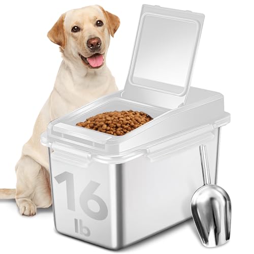 Newget 11 lb Stainless Steel Dog Food Storage Container with Scoop, White | Keep Food Fresh, Sturdy, Airtight, Rust-Proof, Insect-Proof, Moisture-Proof, Easy to Use, Suitable for Store All Pet Food - color: B-White