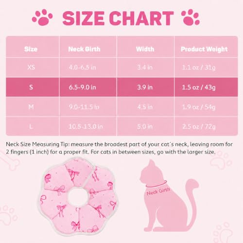 Avont Cat Cone S Adjustable Soft E-Collar, Bow | S fits 6.5-9.0" necks, Depth 3.9", breathable & soft, prevents licking Water-resistant & easy clean - color: Bow, size: S(Neck:6.5"-9.0")