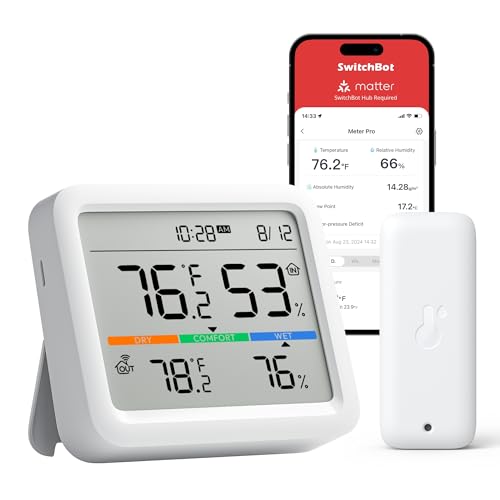 SwitchBot Meter Pro, Digital Hygrometer & Thermometer - Wireless Indoor Temperature & Humidity Monitor with Bluetooth App Control, Real-Time Alert - size: Meter Pro+Outdoor Meter