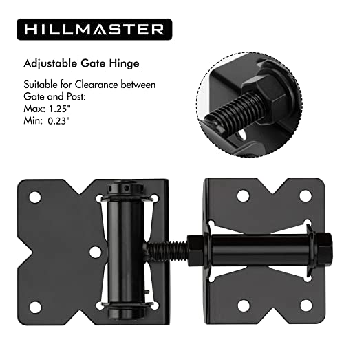 2 Pack Self Closing Gate Hinges for Wooden Fences Heavy Duty Solid Vinyl Fence Gate Closer Hinges with 22 Screws Swing Adjuster Tool 90 Degree Tension Gate Hardware Kit Black Finish - size: Self Closing