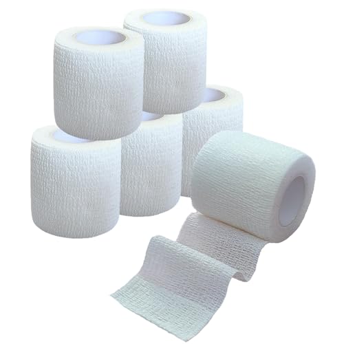 2 Inches Self Adhesive Bandage Wrap Bulk, 6 Pack, White | Breathable Self Adhesive Vet Tape for Pets, Stretchy Sports Cohesive Bandage Wrap for Athletic, Wrist and Ankle - color: White