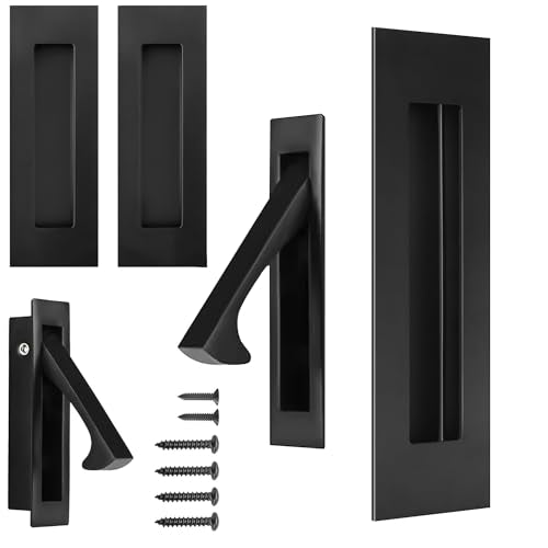bealy Pocket Door Handles and Edge Pull Matte,Pocket Door Hardware Set, 6Inch Handles Hardware Latch,Recessed Finger Flush Pulls,for Closet,Sliding,Barn Door, 304 Stainless Steel - color: Black, size: 1 Set（2 Recessed Pull Handle +1 Edge Handles）