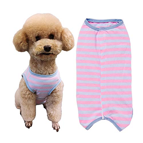 Dog’s Recovery Suit Post Surgery Shirt for Puppy, Wound Protective Clothes for Little Animals(Pink Blue Stripe-xs) - color: pink blue stripe, size: X-Small