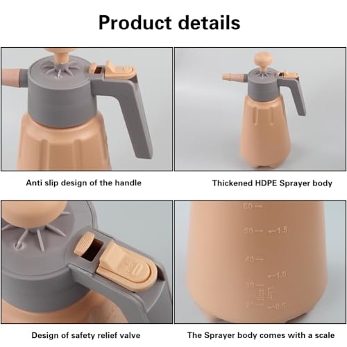 Garden Pump Sprayer, 68 oz/0.5 Gallon Hand Held Pressure Sprayer with Safety Valve ＆ Adjustable Nozzle, Large Capacity Bottle Water Weed Flower Plant Lawn Home Washing Spray 2L(Salmon Pink)