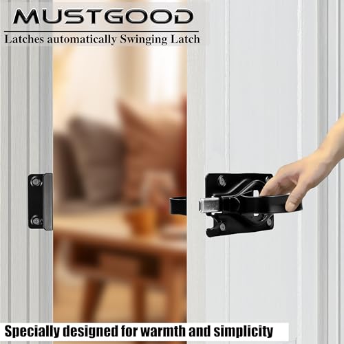 Swinging Shed Door Latch with Handle for Indoor/Outdoor Use, Heavy Duty with WeatherGuard Coating, Black