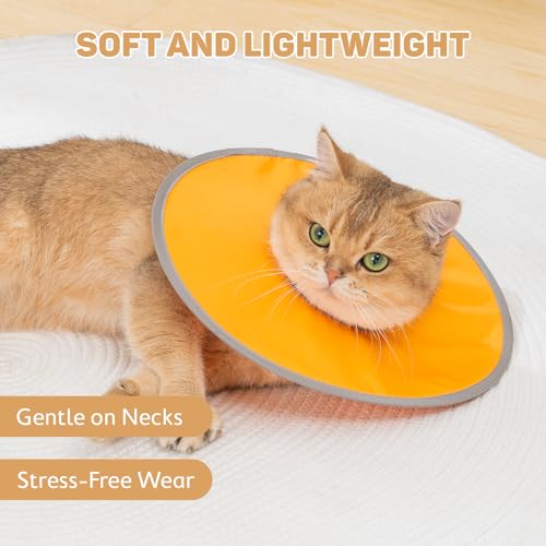 Avont Lightweight Waterproof Foldable Cone, Soft E-Collar - S Orange | Neck up to 10.6", Width 3". Foldable soft cone for cats & small dogs, stops licking, waterproof, easy clean - color: Orange, size: S