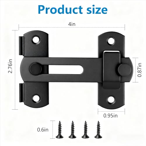 2 Pack Premium Barn Door Lock, 4-Inch Sliding Door Latch, Black | Rust & Scratch-Resistant, Easy Installation, Heavy Duty Hardware, Fits Barn, Bathroom, Garage, Cabinet Doors And More - color: Black