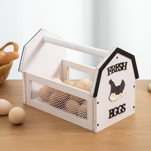 ZSHLXM Wood Farmhouse Egg Collecting Basket - Gather Fresh Eggs from Chicken Countertop (Large) - color: White, size: Large