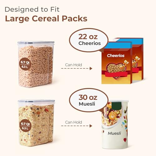ComSaf Airtight Cereal Storage Containers with Lids 6.7Qt 2Pack, Easy Pour | Plastic Food Canister, Cereal Rice Oats Beans, Pantry Kitchen Cabinet, Dispenser with Label, Spout, Large Capacity, BPA-free - size: 6.7Qt-Rectangle