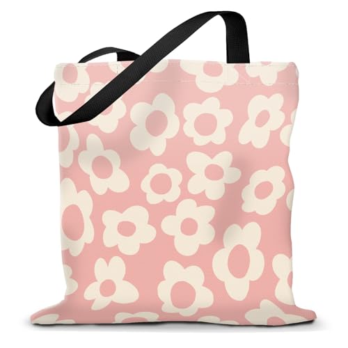 Canvas Tote Bag for Women，Cute Heavy-Duty Shoulder Bag with Zipper Pocket -Travel Tote for Grocery, Gym,Shopping - color: Boho Pink Flower
