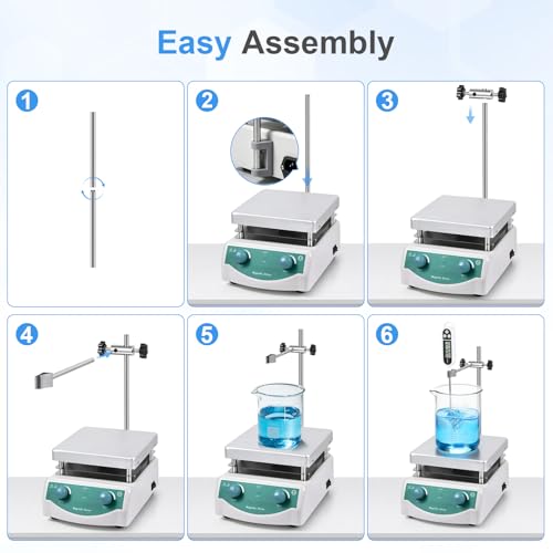 Magnetic Stirrer Hot Plate, Mixer with 5L Stirring Capacity, Up to 520°F, 0-2000 RPM Adjustable Speed, 6.7 x 6.7 inch Hot Plate, Includes Magnetic Stir Bar & Support Stand
