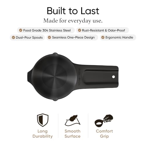 Color Up ½ Cup Measuring Cup (120 ml) – Premium Black Stainless Steel, Accurate for Wet & Dry Ingredients, Embossed Markings, Easy-Pour Spouts, Dishwasher-Safe, Kitchen Essential - size: 1/2 Cup (120 ml) Black