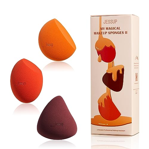 Jessup 3 Makeup Sponge Set, Soft Reusable Foundation Blending Sponge SP013 | Latex-Free, Minimal Product Waste, Seamless Foundation Coverage, Flat Edge for Concealer, Contour, Powder and Natural Makeup - color: A.3-pcs Set
