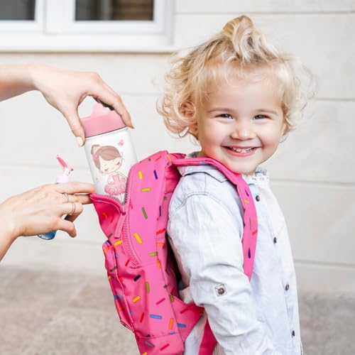 SANDJEST Kid Water Bottle 12oz with Straw Lid - 2-Pack Insulated Stainless Steel Water Bottles for Kids Girls - Travel Cup for Back to School Sports Christmas Birthday (Ballerina & Heart) - color: Heart + Ballet