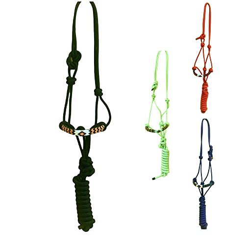 Majestic Ally Padded Beaded Nose Braided Rope Halter with 10' Matching Lead - Full (Black) - color: Black