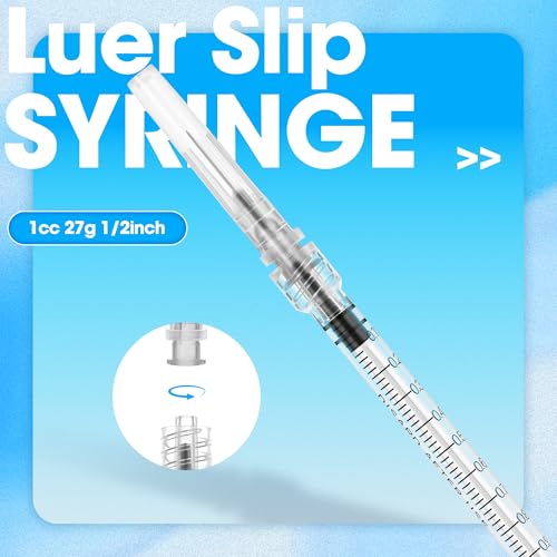 1mL/cc Disposable Luer Lock Syringe 27G 1/2 inch for Lab Use, Individually Wrapped, Pack of 50 - style: 1ml-27G-0.5" (Luer Lock)