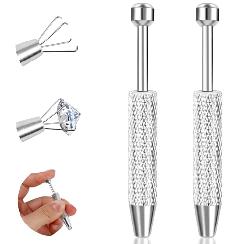 2Pcs Piercing Ball Grabber Tool for Changing Jewelry, Stianless Steel Flat Back Earring Applicator Internally Threaded Push Pin Piercing Grabber Tool - color: Silver-2pcs