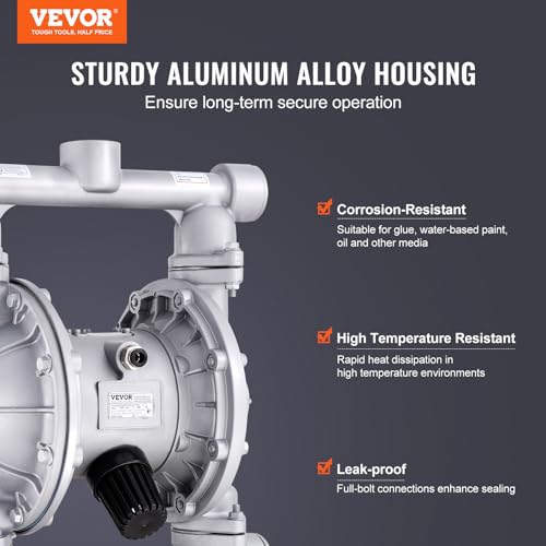 VEVOR Air Operated Double Diaphragm Pump, 44GPM, Max 115PSI Air Waste Oil Pneumatic Transfer Pump with 2 Extra Diaphragms, 1-1/2 inch Inlet & Outlet Aluminum Alloy Diaphragm Pump for Diesel Grease Oil | for Diesel Grease Oil, 2 Extra Diaphragms, 1 Inch In