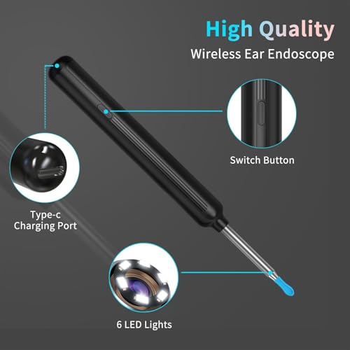Ear Wax Removal, Ear Wax Removal Tool Camera Built-in 1080P HD Otoscope Camera, with 8 Pcs Ear Set, Easy and Safe Ear Cleaning, for iPhone, iPad & Android, Ear Cleaner Earwax Removal Kit (Black-New) - color: Black-New