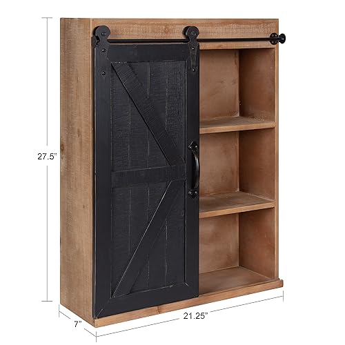 Kate and Laurel Cates Rustic Wall Cabinet; 22 x 28; Black and Rustic Brown; Farmhouse Wall-Mounted Storage Cabinet - color: Rustic Brown/Black