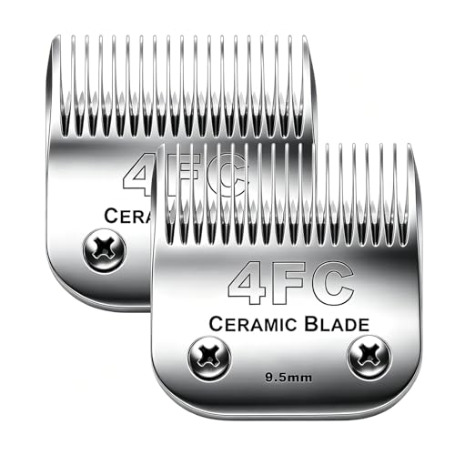 2PC 4FC Blade Detachable Grooming Blades Compatible with Andis Clipper | Dog Clipper Blade for Oster A5/Wahl KM Series Dog Clipper ,Ceramic Blade & Stainless Steel Blade - color: 4fc:3/8''(9.5mm)
