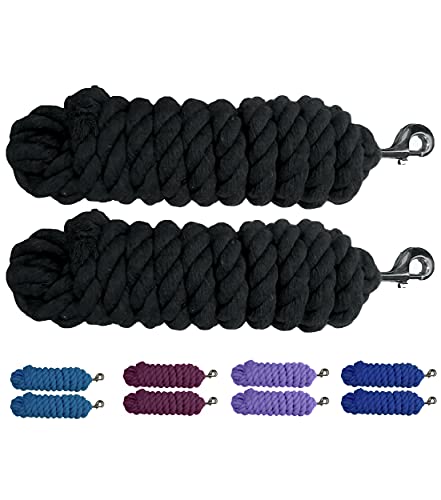 Majestic Ally Pack of 2 Solid Cotton Lead Rope for Horses & Livestock – 10 Foot Long and 5/8 inch (16MM) Thick - Replaceable Heavy-Duty Satin Bolt Snap – Handmade – Soft, Broken in Feel (Black) - color: BLACK