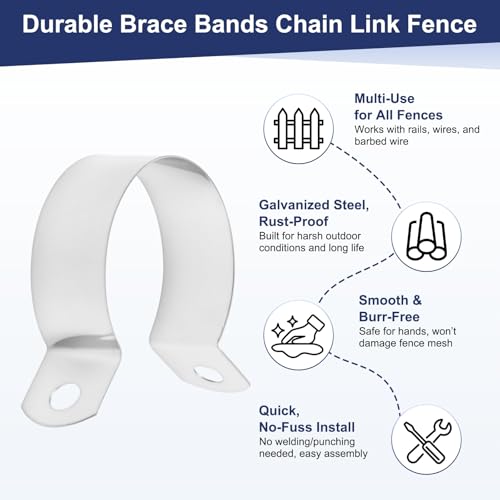M METERXITY 6-Pack Brace Bands Chain Link Fence Parts, 1-3/8 Inch Galvanized Steel Chain Link Brace Band with Bolts and Nuts for Fence/Gate/Posts/Rust-Resistant [Silver]