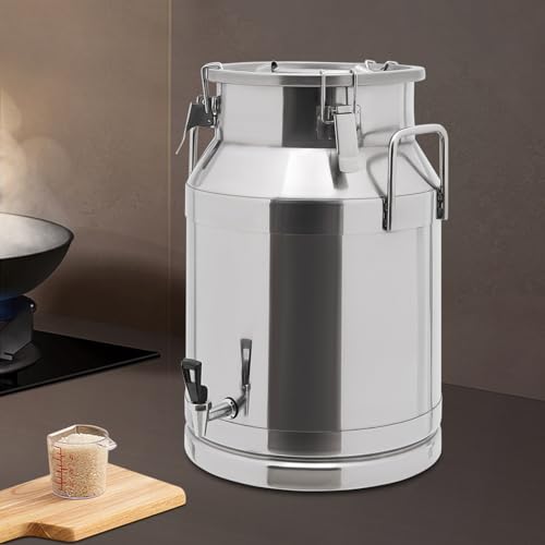 30L/7.93Gallon Stainless Steel Milk Can with Spigot, Heavy Duty Milk Jug Milk Bucket Wine Pail Bucket Bottle Liquid Container Storage Milk Container for Grain Wine Liquid,Stainless Steel Sealed Tank