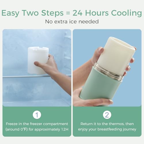 Momcozy 22oz Portable Breastmilk Cooler for 24H Outdoor, Newborn Essentials | 24 Hours & 360° Surrounded Cooling, 2 Extra Baby Bottles for Better Storage, Life Saver for Working Mom, Hassle-Free Cleaning - color: Green