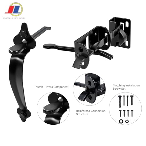 Thumb Latch, Cast Iron Gate Latch Set, Black | Decorative cast iron thumb latch set with handle for wooden gates, fences, barns and sheds; black outdoor gate hardware. - size: Thumb