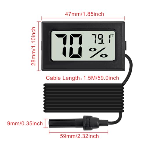 3Pcs Fahrenheit Thermometer Hygrometer Mini Digital with Probe Electronic Temperature Humidity Gauge Meters Indoor LCD Display for Humidors,Greenhouse,Garden,Incubator Reptile Terrarium - color: Black-3PCS