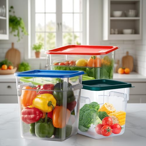 4 Pack 6QT Square Food Storage Containers with Lids | Clear NSF polycarbonate containers with scale, label and measuring cup, stackable for prep, storage, freezer. Dishwasher safe - color: 6Qt