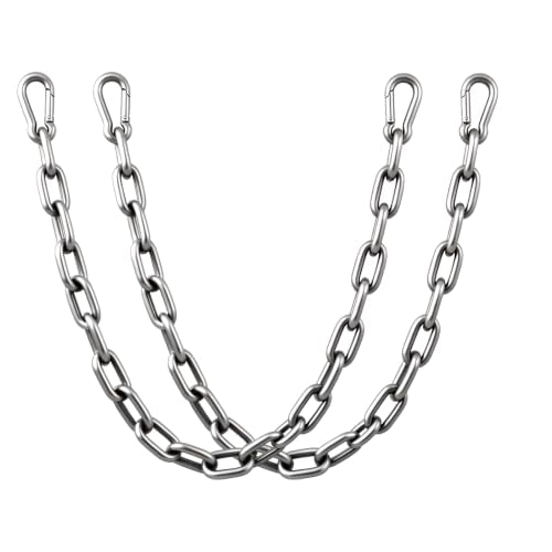 2 Pack Stainless Steel Gate Chain Lock, 5/32" x 28" Latch with Carabiners | Premium Gate Latch for Horse, Goat, Cattle, Pet & Outdoor Fence. Double End Carabiners for Secure & Easy Fasten