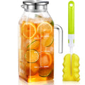 Aofmee 68oz Glass Pitcher with Lid and Handle for Fridge, Clear Handle | Iced Tea Pitcher for Fridge, Borosilicate Glass Carafe, Sun Tea Jar, Dual Pour Stainless Lid, Dishwasher Safe - color: Clear Handle