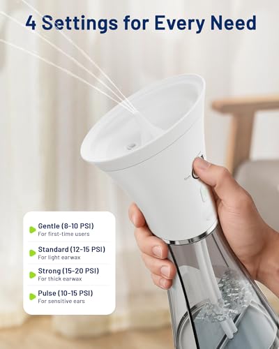 Ear Wax Removal, Self-Collecting Electric Flush Kit, White | Safe Ear Cleaner with Overheat Shutoff, One-Hand Operation, 4 Pressure Modes, Showerproof IPX7, FSA-HSA, Home Use - color: White